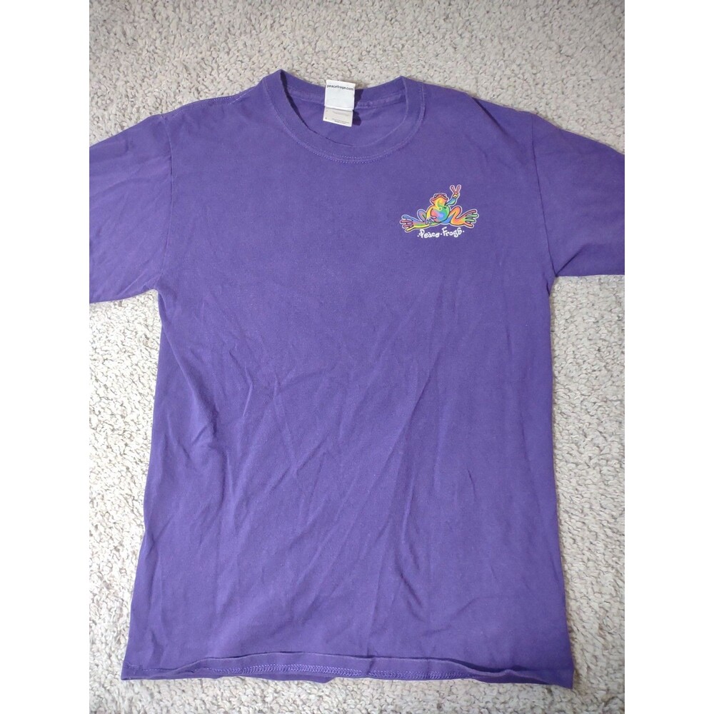 Peace Frogs T-Shirt Purple S Unisex Large Frog On Back